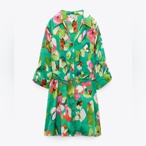 Zara Floral Green Shirt Dress